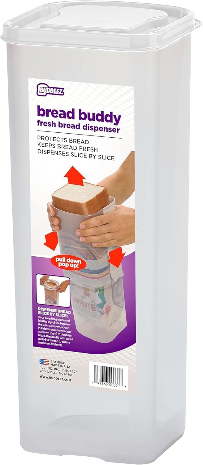 Buddeez Bread Buddy Bread Box – Keep Your Loaf Fresh - White Lid, Pack of 1