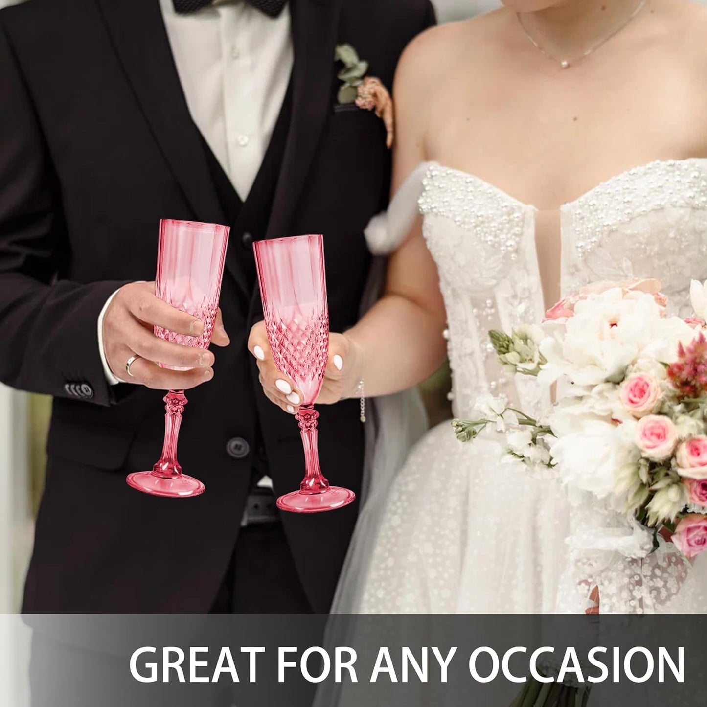 Plastic Champagne Flutes, 48PCS Red Plastic Wine Glasses Goblets Reusable Champagne Flute for Weddings, Bachelor Parties, Toasting, and Events(48,Red)