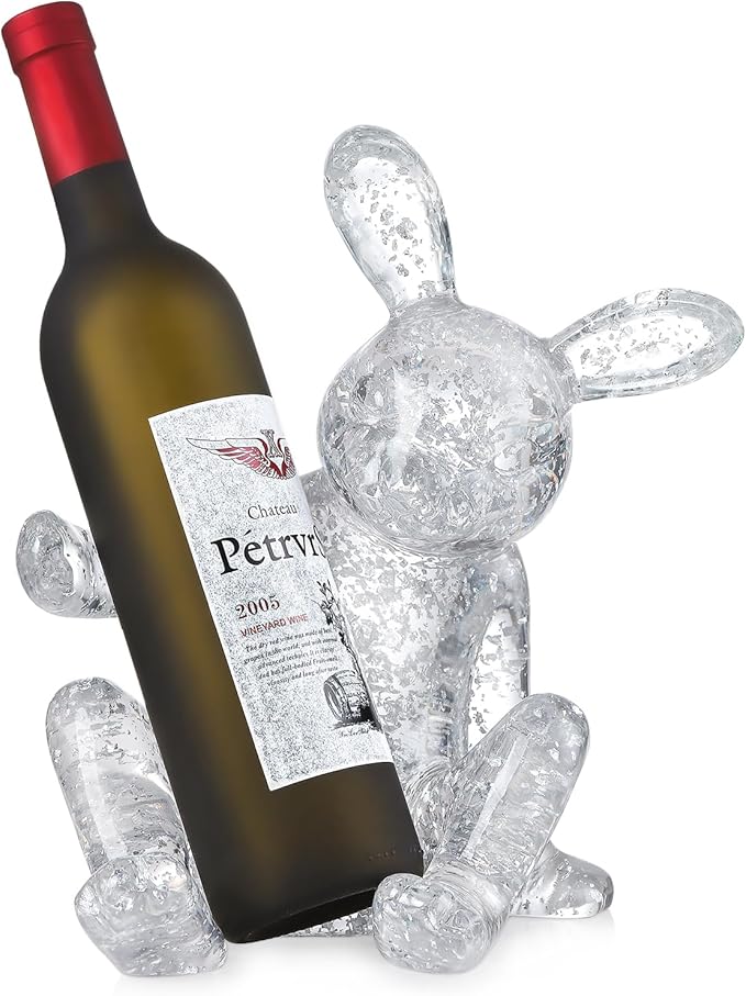 Rabbit Shaped Wine Holder Wine Rack Shelf Resin Sculpture Practical Home Decoration Crafts (Silver)