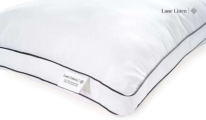 Lane Linen King Size Pillows Set of 2 - Medium Soft Support Gusseted Hotel Quality Bed Pillow, Down Alternative Pillows for Side, Back and Stomach Sleepers, Cool & Breathable For Every Day Use - White