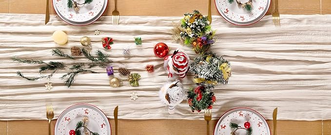 Ivory White Cheesecloth Table Runner 10 Pack Christmas Table Runners Boho Gauze 120 Inches White Cheese Cloth Table Decor for Xmas Holiday Season Parties Weddings Bridal Baby Shower