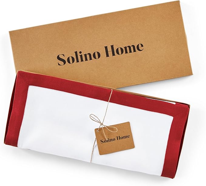 Solino Home Linen Table Runner 72 Inches Long - 100% Pure Linen Red and White Dining Table Runner 14 x 72 Inch for Christmas, Holiday, Winter, New Year - Classic