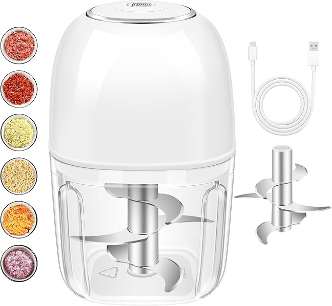 350ML Electric Garlic Chopper, Portable Mini Food Processor, USB Garlic Mincer Masher with 6 Stainless Steel Blade, Rechargeable Vegetable Chopper for Ginger, Chili, Meat, Spices