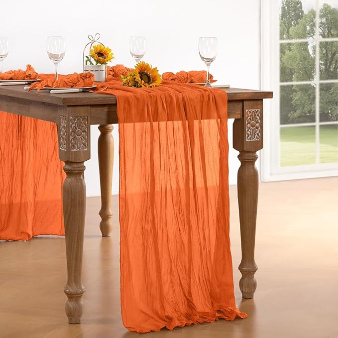 Orange Cheesecloth Table Runner Christmas Table Runner Boho Gauze 120 Inches Cheese Cloth Table Decor for Xmas Holiday Season Parties Weddings Bridal Baby Shower Party Decor