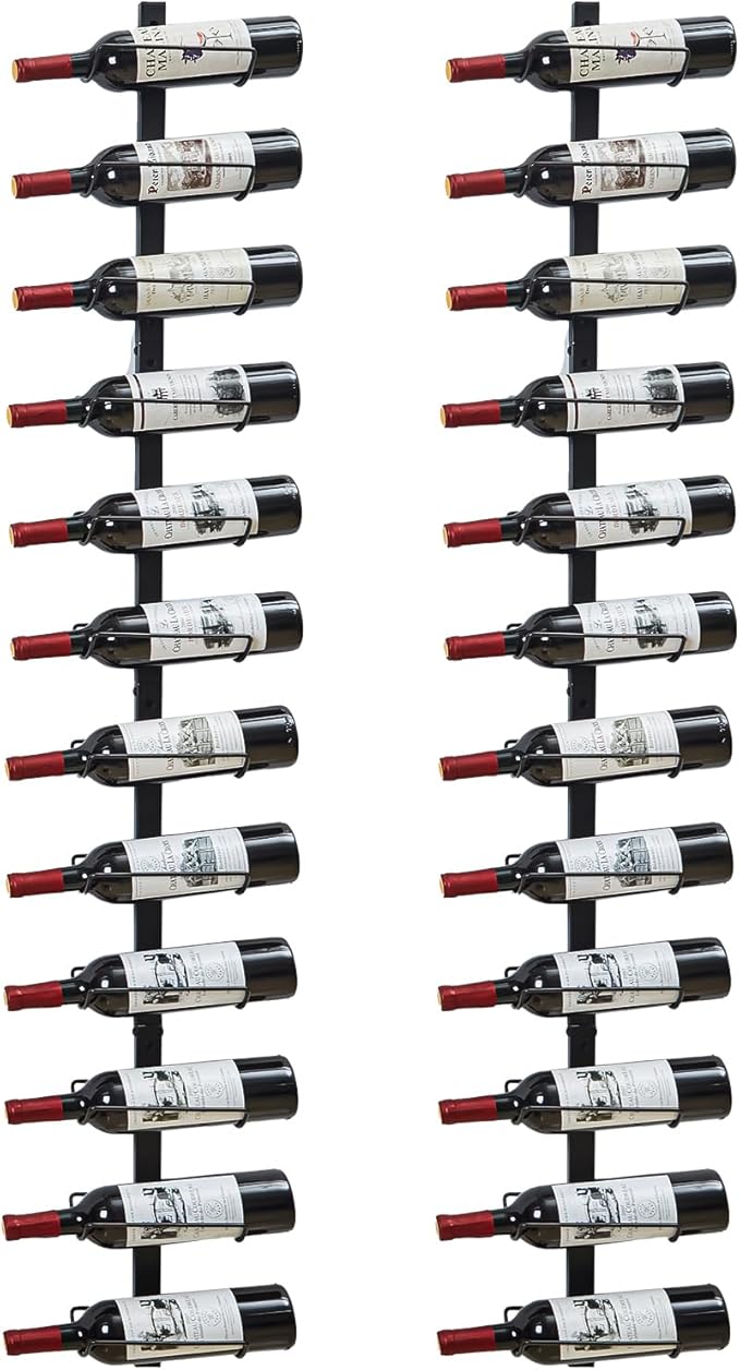 2 Pack 12 Bottle Wall Wine Rack for 24 Wine Bottles, DIY Detachable Wall Mount Wine Rack, Wine Storage Organizer Display Holder Used As One or Four, for Kitchen, Dining Room, Bar, Wine Cellar
