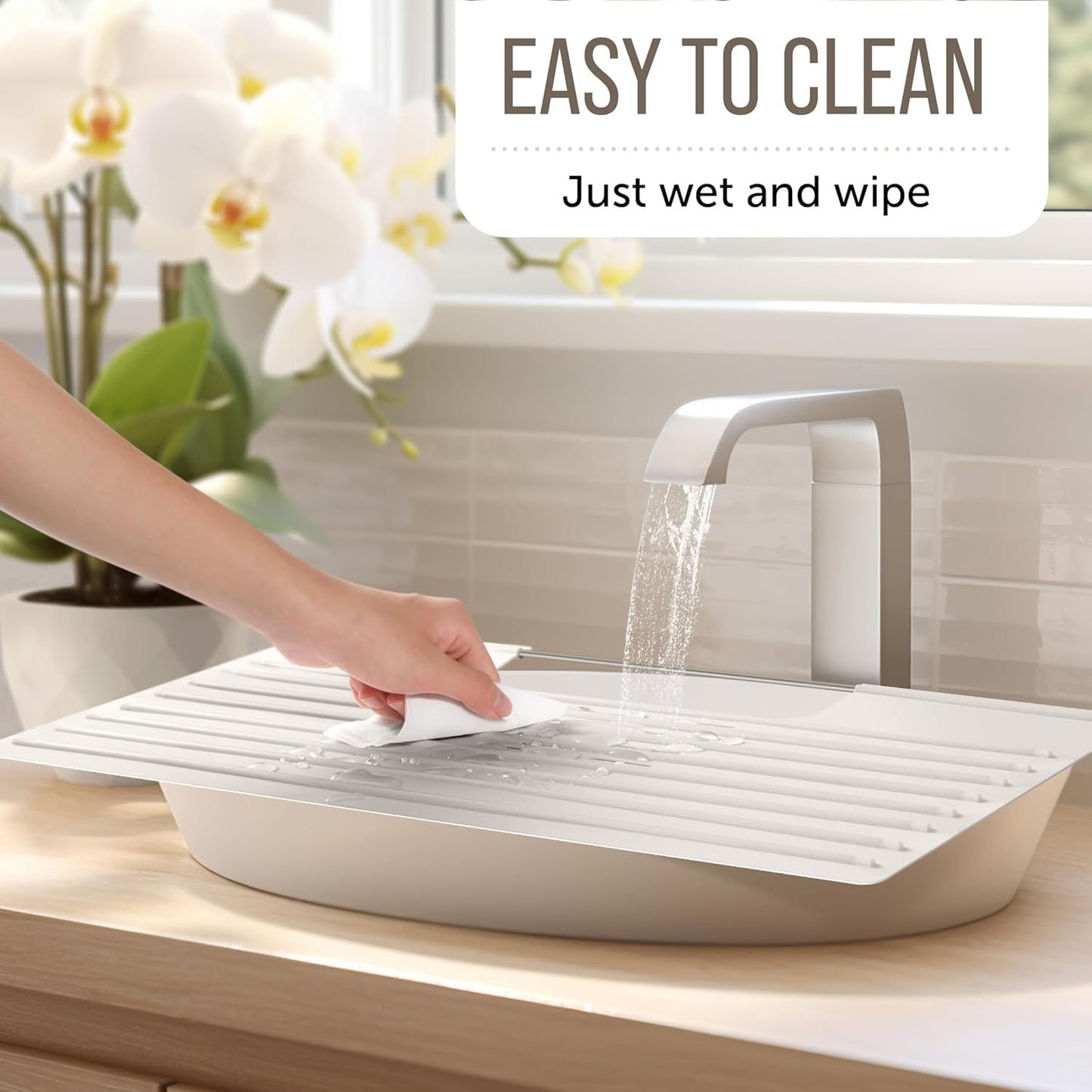 Maplefield Sink Topper Bathroom Sink Cover - 22 x 2 x 2 in, Taupe - Heat Resistant Silicone Mat & Counter Protector - Keeps Counter Area Clean from Makeup