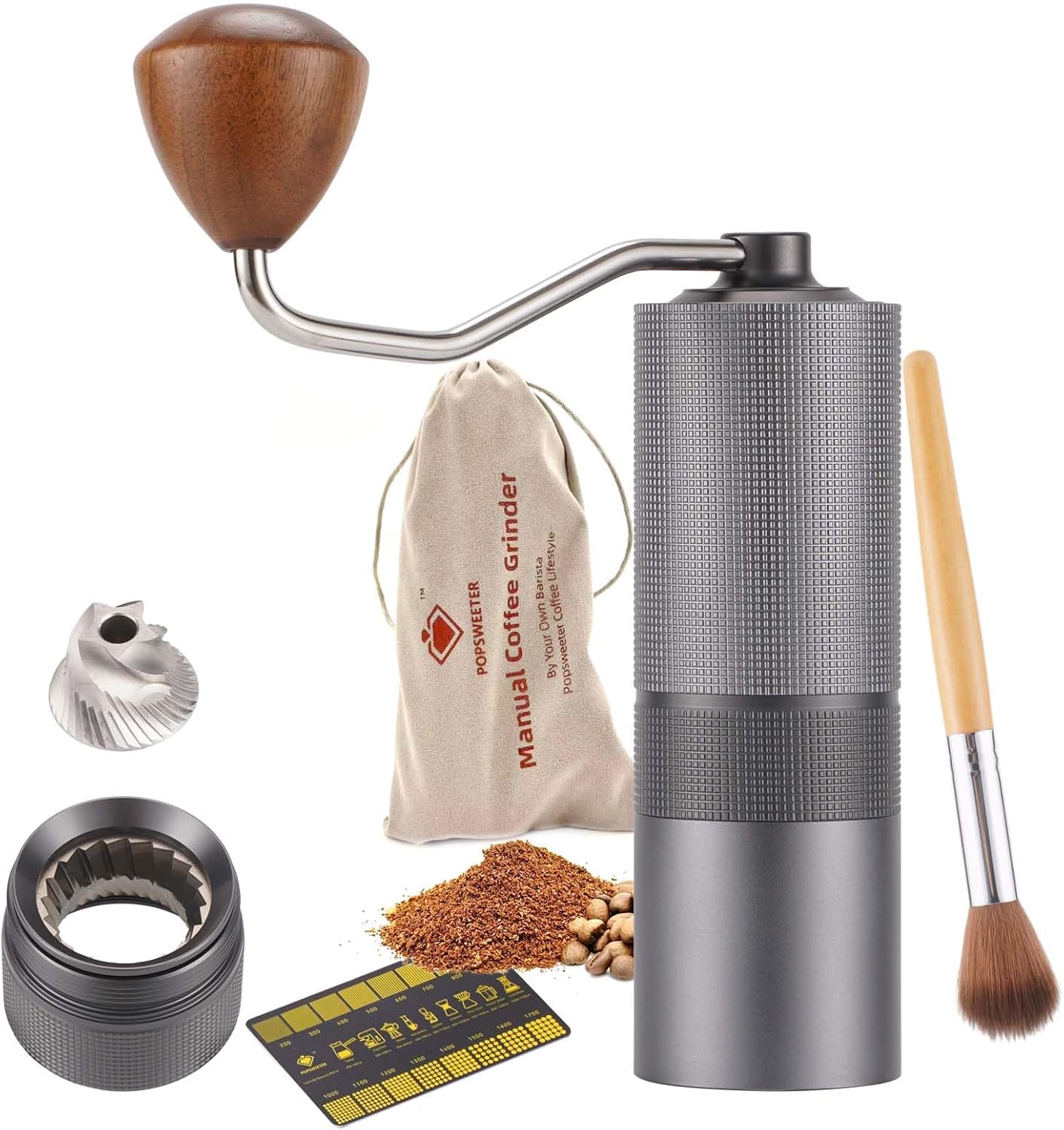 Popsweet C38 Manual Coffee Grinder With Detachable Stainless Steel Tapered Outer Burrs, Grinding 400 pounds Coffee Beans, 36 Manual Adjustable Espresso Grinder, Perfect For Homes, Offices, And Camping