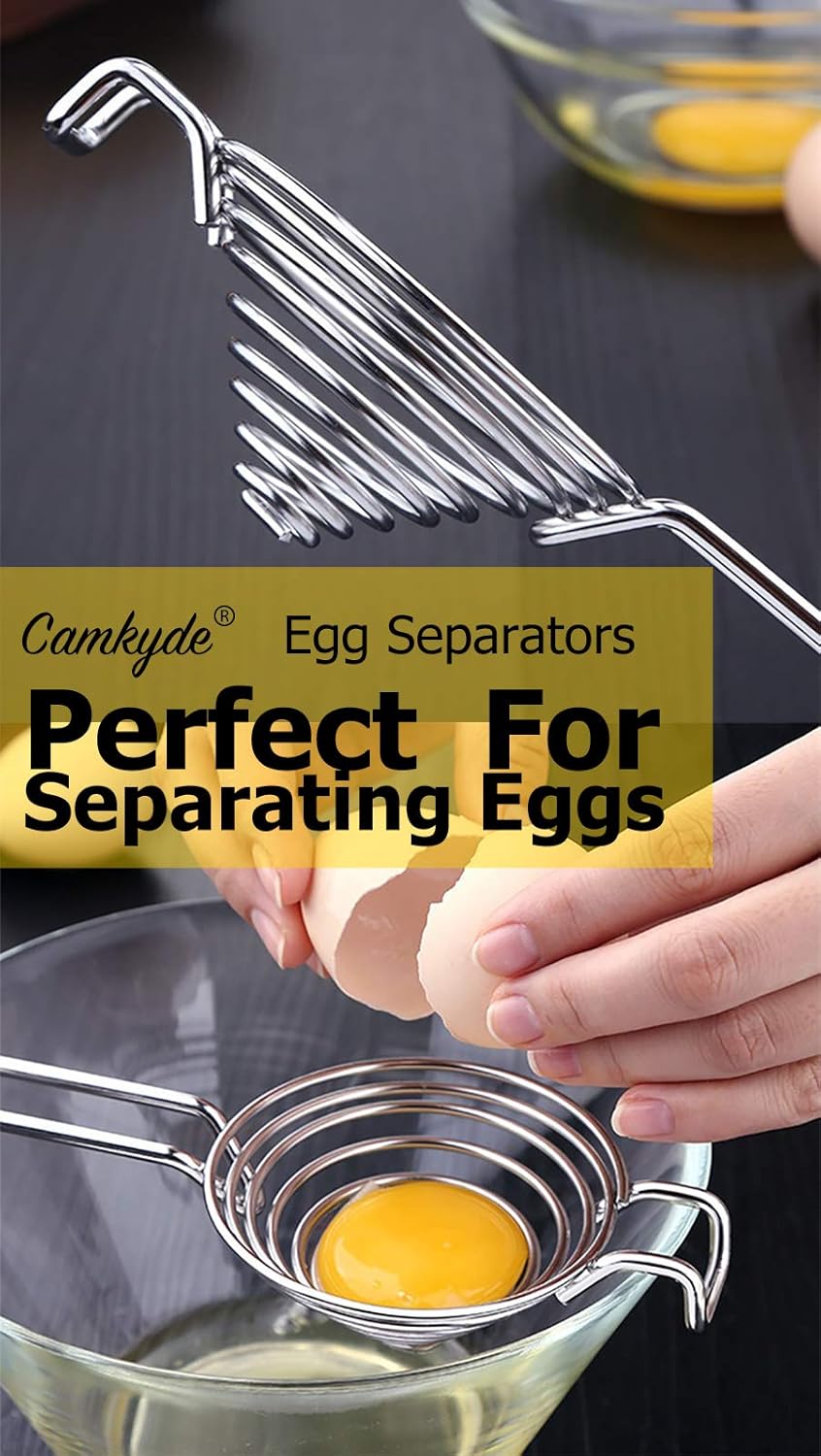 CAMKYDE Egg Separator Food Grade Stainless Steel Egg Yolk White Separation Tool, Set of 2 (Red)