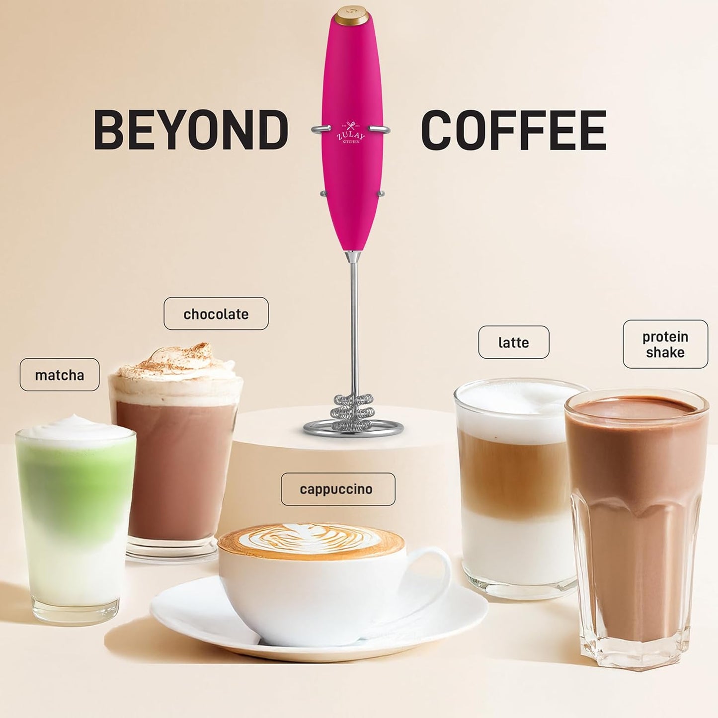Zulay Kitchen Patented Tornado Triple Whisk Milk Frother with 4 Duracell Batteries – Handheld Foam Maker for Coffee, Lattes, Matcha & Hot Chocolate – Rich, Creamy Froth in Seconds