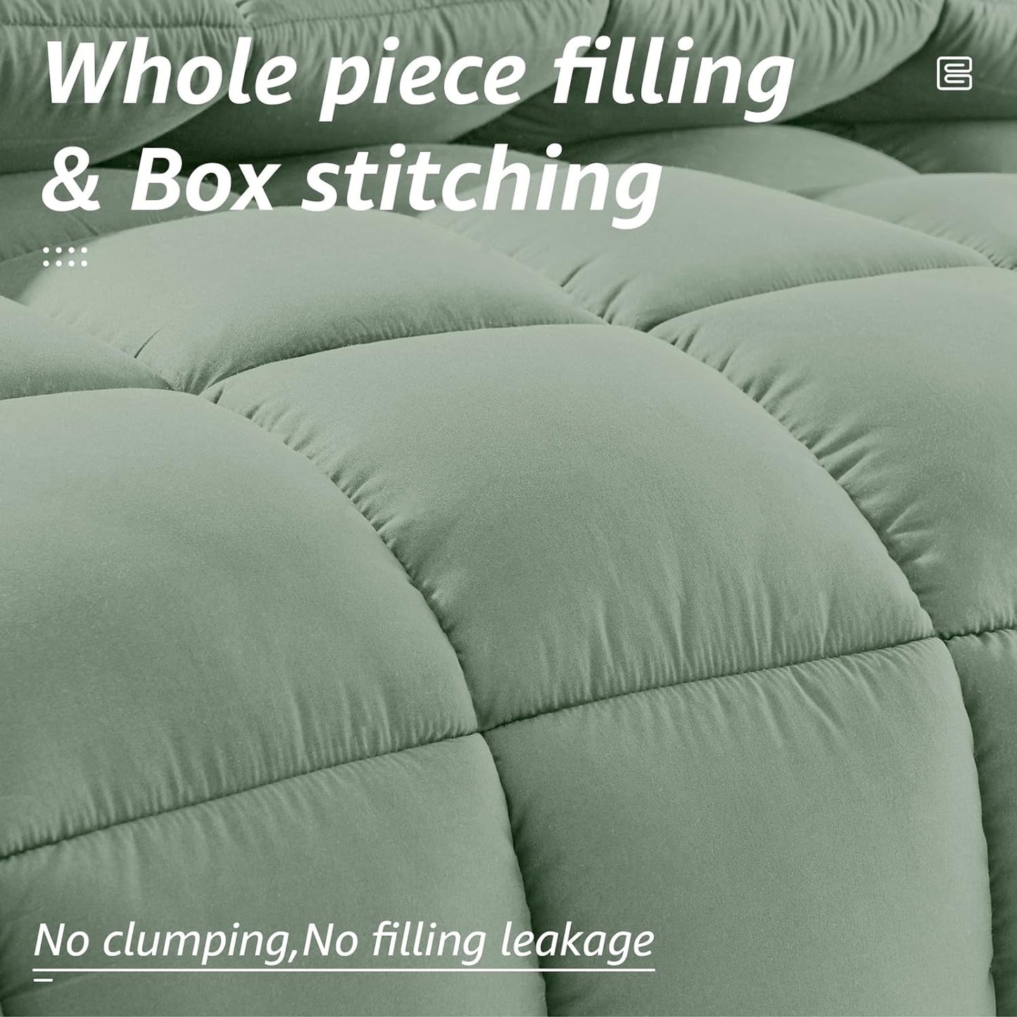 HYLEORY All Season California King Size Bed Comforter - Cooling Down Alternative Quilted Duvet Insert with Corner Tabs - Winter Warm - Machine Washable - Sage Green