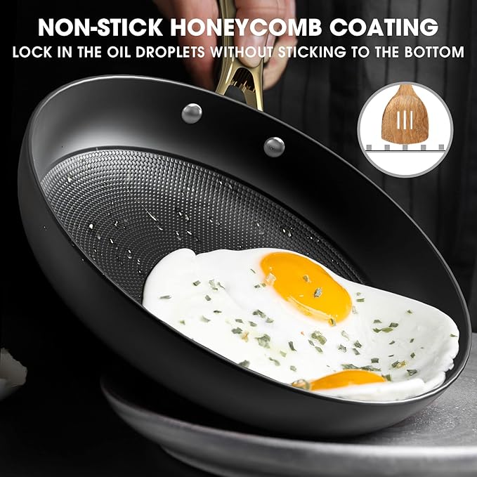 imarku Non Stick Frying Pans, Nonstick Cast Iron Skillets 3 Pcs - 8 Inch, 10 Inch and 12 Inch Nonstick Frying Pan Set, Professional Frying Pans Set, Frying Pan with Stay Cool Handle, Chrismas Gifts