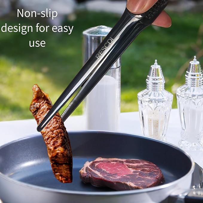 Premium Black Cooking Tongs - 304 Stainless Steel, Comfortable Grip, Non-Slip Design, High Heat Resistant - Ideal for Home, Kitchen, Barbecue & Frying Steak (black, 9 ＋12Inch)