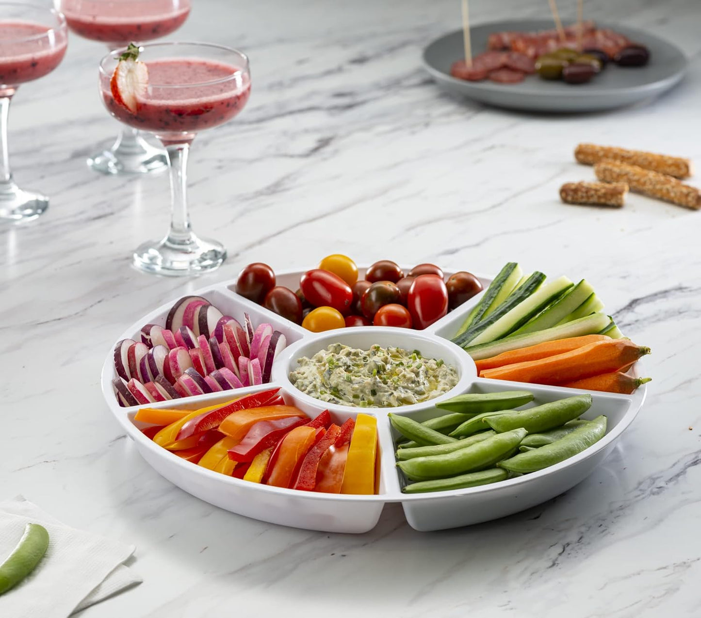 Plasticpro 6 Sectional Round Plastic Serving Tray/Platter (2, White)