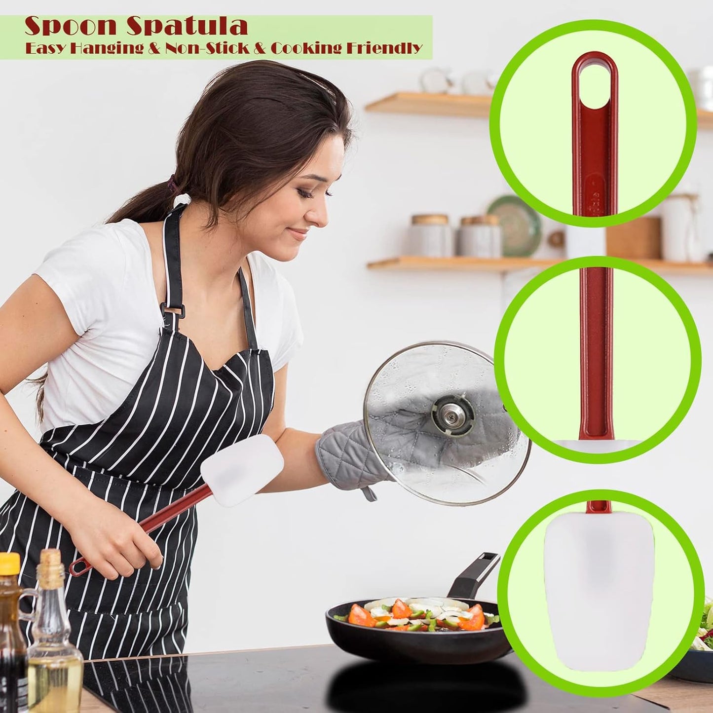 Silicone Rubber Spatula and Spoon Set of 3, High Heat Spatula, Commercial Size (14 Inches)