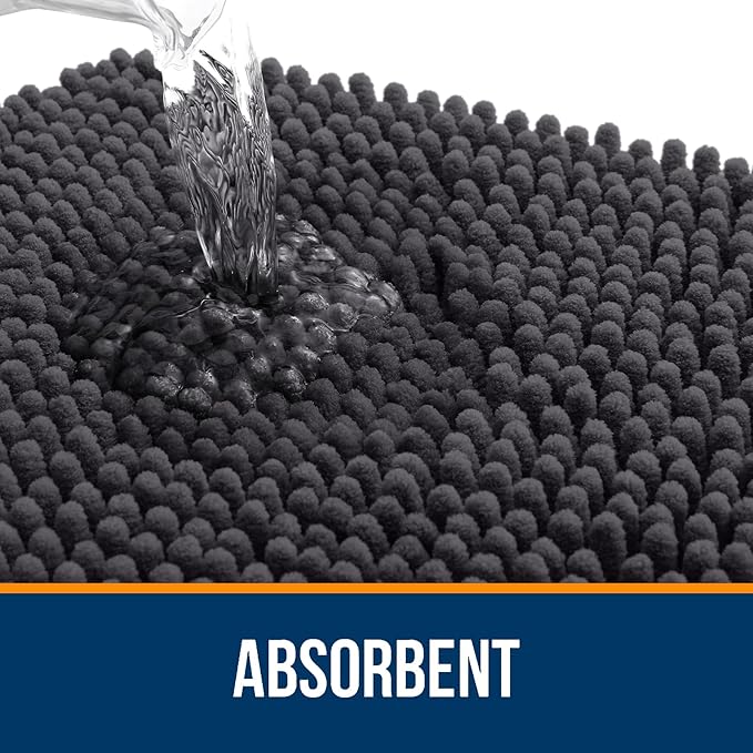 OLANLY Bathroom Rugs 59x35, Extra Soft Absorbent Chenille Bath Rugs, Rubber Backing Quick Dry, Machine Washable Bath Mats for Bathroom Floor, Tub and Shower, Home Decor Accessories, Dark Grey