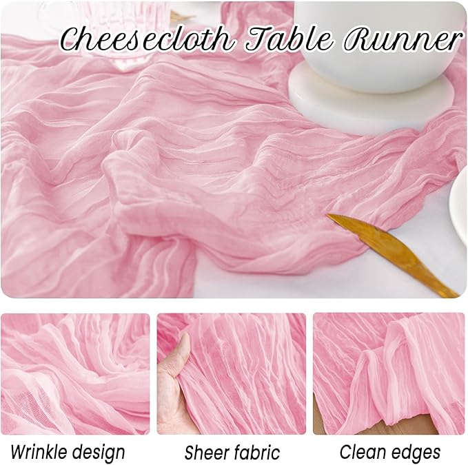 12 Pack Pink Table Runner 10FT Cheesecloth Table Runner 21 x 120 inch Boho Gauze Cheese Cloth Table Runner Rustic Sheer Table Runner for Party Wedding Bridal Baby Shower Birthday Table Decor