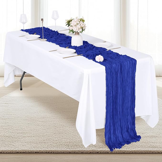 6 Pack Royal Blue Cheesecloth Table Runner 17x108 Inch Semi Sheer Boho Gauze Cheese Cloth Fabric Table Runners, for Wedding Party Baby Shower Birthday Home Decor Garden Farmhouse