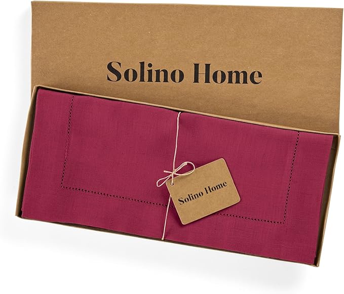 Solino Home Linen Beet Table Runner 90 Inches Long - 100% Pure Linen Hemstitch 14 x 90 Inch Table Runner for Dining, Christmas, Holiday, Winter, New Year - Classic Hemstitch