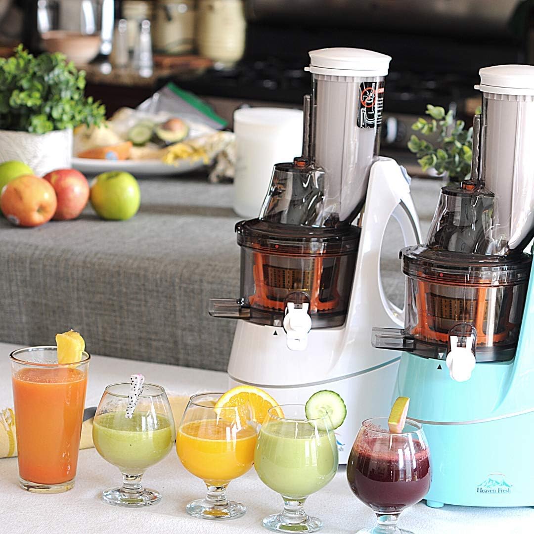 Cold Press Slow Masticating Juicer, Ultra-Quiet 240W Motor, Maximized Juice Yield, Included Frozen Dessert Strainer, Drip-Free Cap - White
