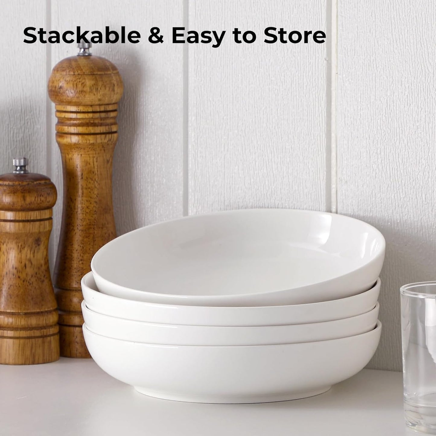 Y YHY Pasta Bowls, 27 Ounces Salad Bowls, Ceramic Serving Bowl Set of 4, 7.8 Inch Porcelain Pastes for Serving Dinner and Salad，Wide and Shallow Bowls Set, Microwave and Dishwasher Safe, White