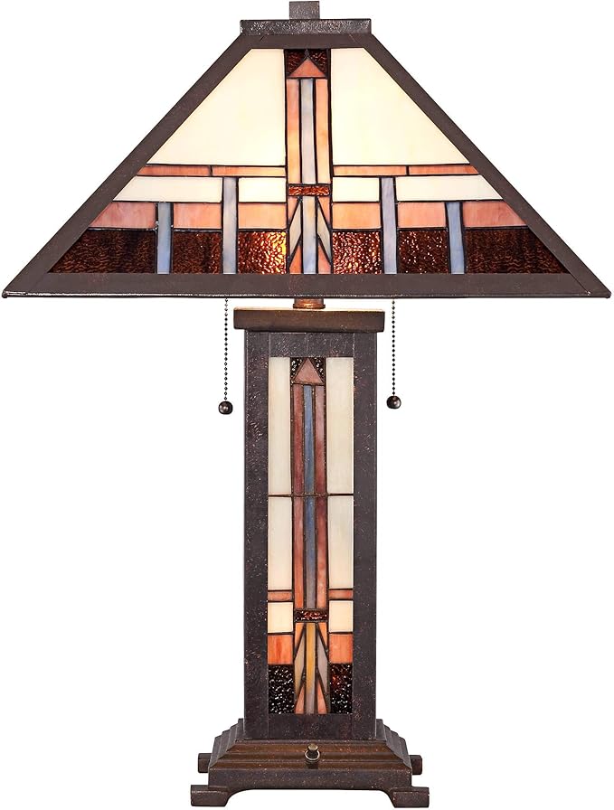 Robert Louis Tiffany Alfred Mission Tiffany Style Table Lamp with Nightlight 26" High Bronze Metal Antique Stained Glass Shade Decor for Living Room Bedroom House Bedside Home (Color May Vary)