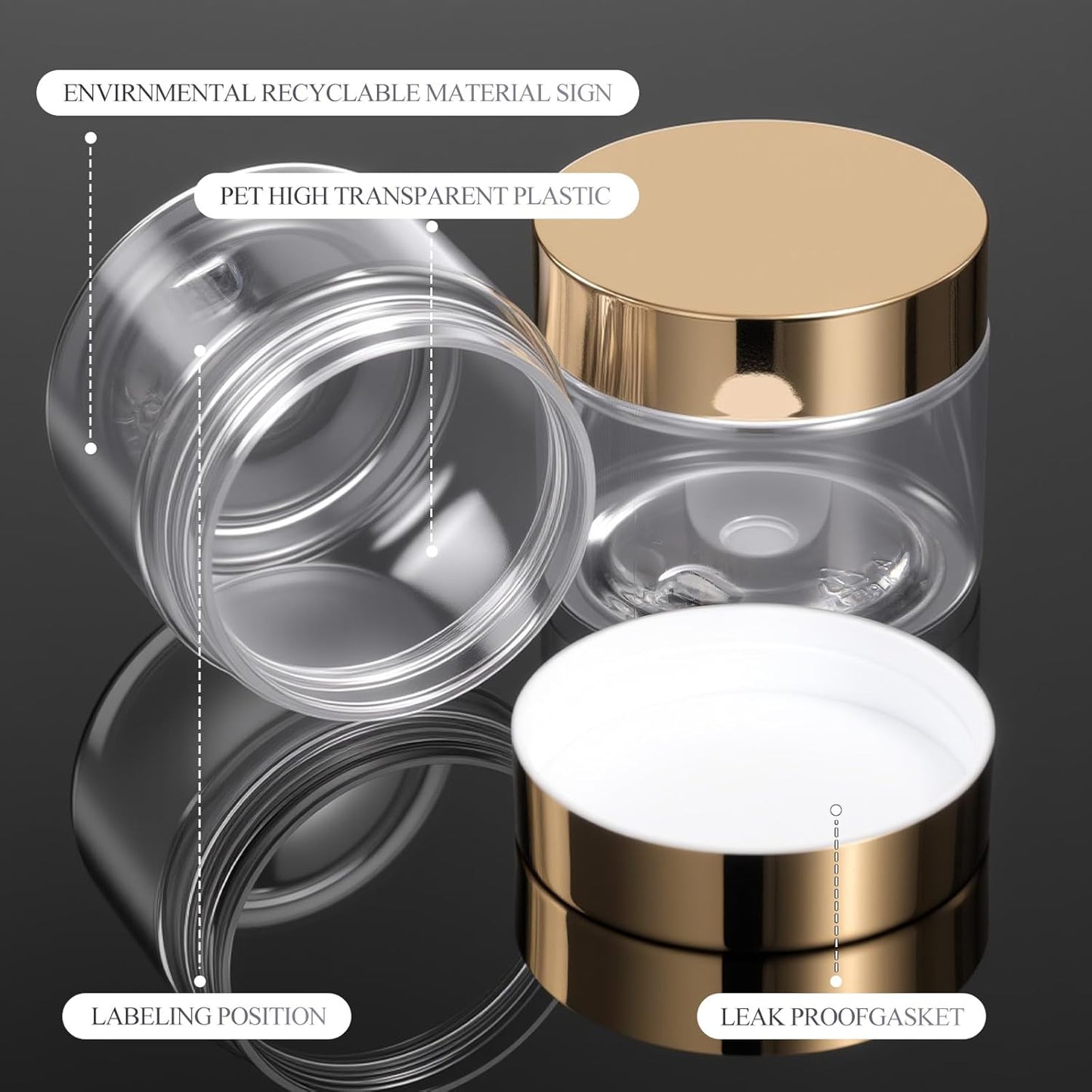 SATINIOR 6 Pack 10 oz Plastic Jars Containers with Lids Wide-mouth Refillable Leakproof Reusable Round Empty Jars for Travel Cosmetic Dry Food Spice Cookie Candy Home Kitchen Organizing(Gold)