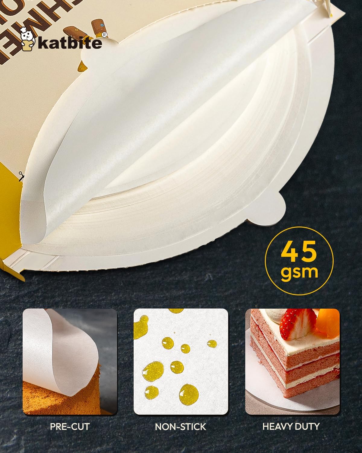 Katbite 4 Inch 400Pcs Parchment Paper Rounds, Round Parchment Paper for Cake Baking, Air Fryer Liners, Freezing, Tortilla Press(2 Pack of 200Pcs)