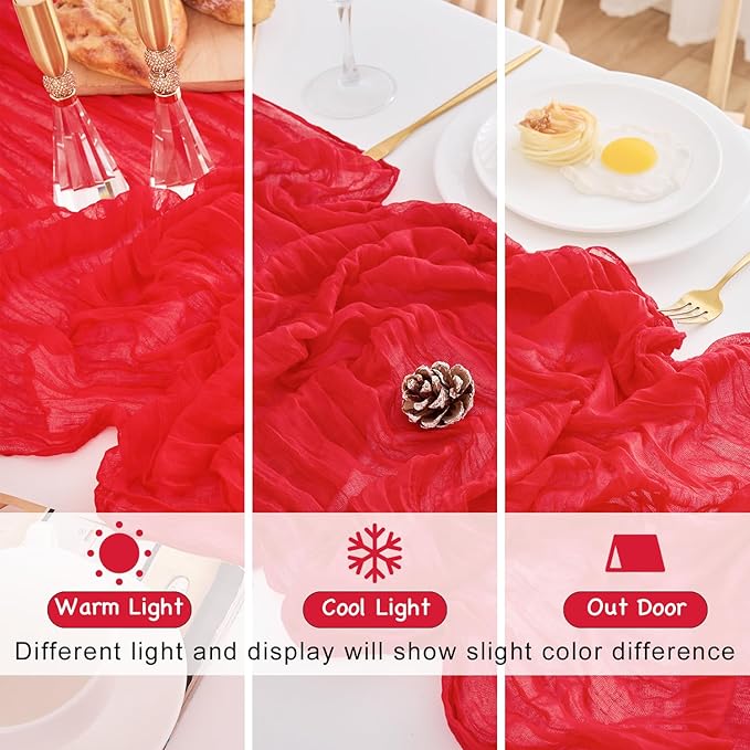 10 Pack Red Table Runner 120 Inch Cheesecloth Table Runner 10FT Rustic Boho Gauze Table Runner Long Cheese Cloth Table Runner Semi Sheer Runners for Wedding Bridal Baby Shower Party