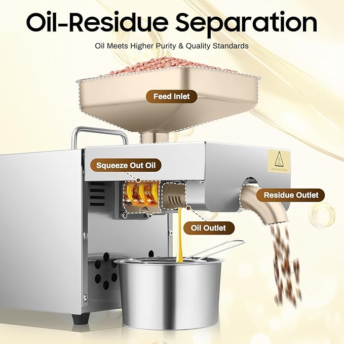 Commercial Oil Press Machine, 610W Hot/Cold Electric Automatic Oil Extractor W/Intelligent Temperature Control for Home and Kitchen - SUS304 stainless steel