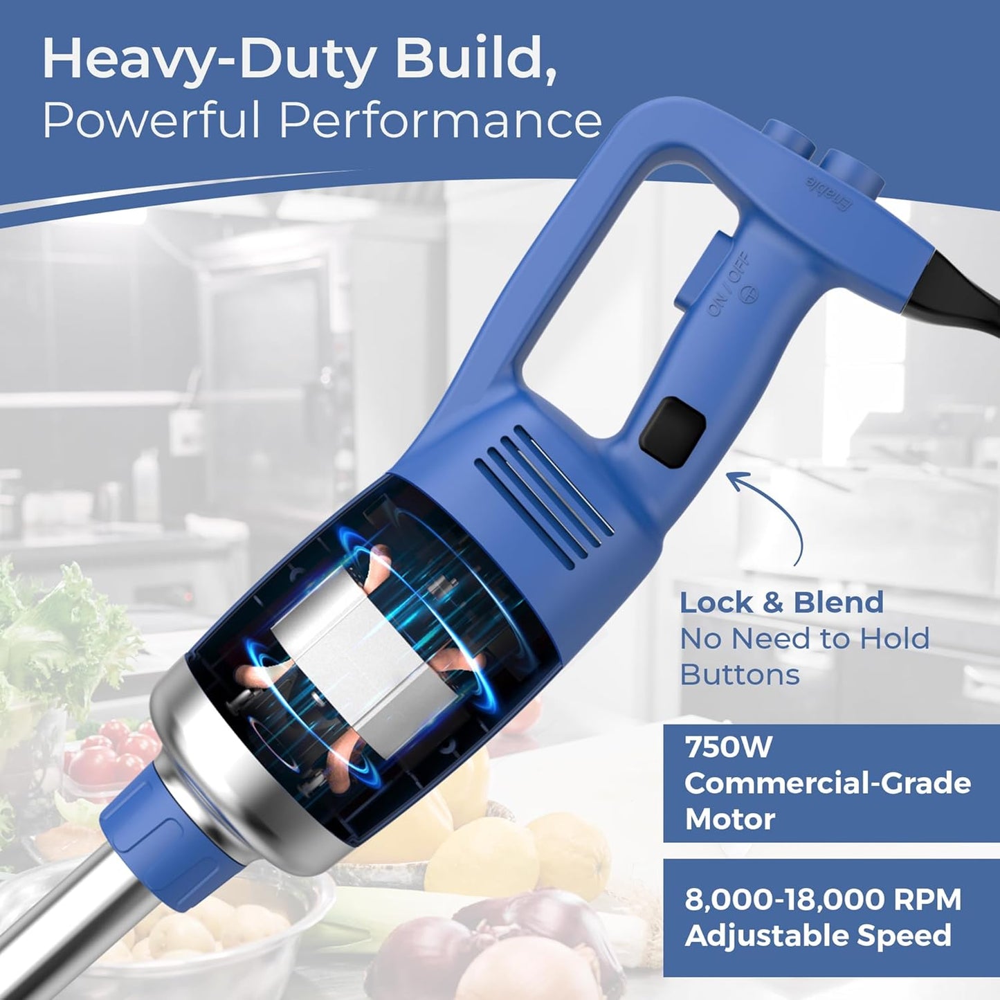 TK Commercial Immersion Blender, 750 Watt/1 HP Variable Speed Motor, 20,000 RPM X-Heavy Duty with Performance Assurance - 16"