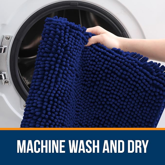 OLANLY Bathroom Rugs 40x32, Extra Soft Absorbent Chenille Bath Rugs, Rubber Backing Quick Dry, Machine Washable Bath Mats for Bathroom Floor, Tub and Shower, Home Decor Accessories, Navy