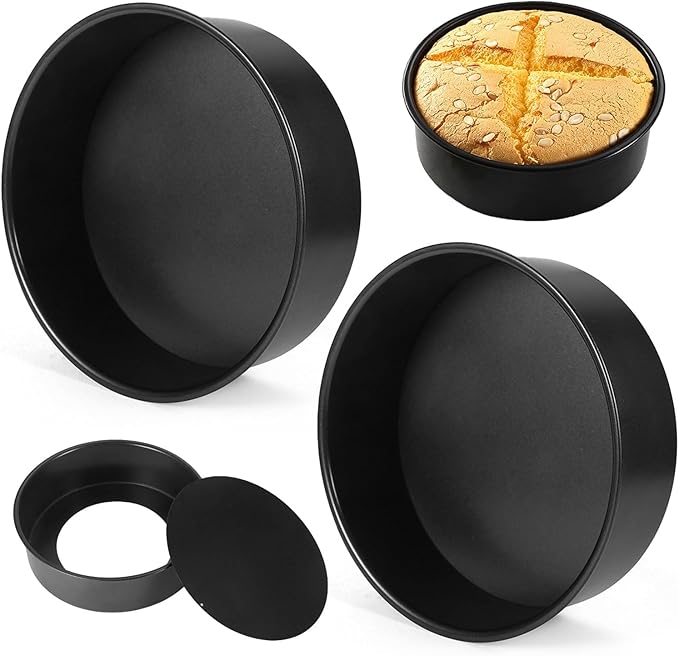 8 Inch Round Cake Pans Set of 2 Non-Stick Deep Stainless Steel Removable Bottom – Perfect for Multi-Tier Cakes, Birthday & Wedding Baking, Home & Professional Use
