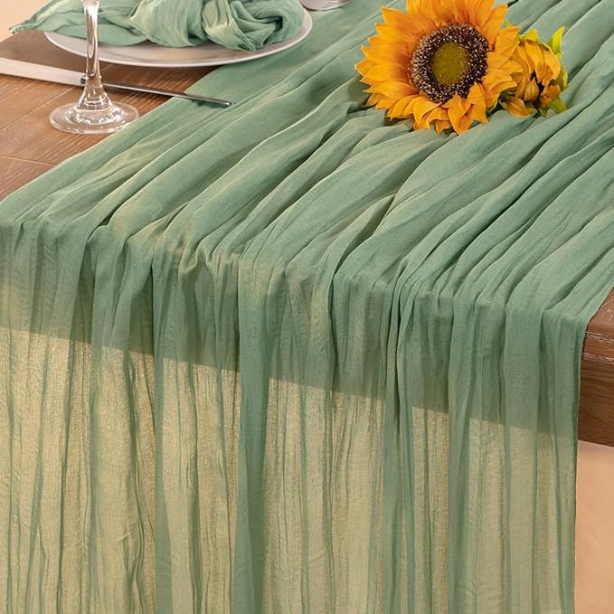 Sage Green Cheesecloth Table Runner 12 Pack Christmas Table Runners Boho Gauze 120 Inches Sage Cheese Cloth Table Decor for Xmas Holiday Season Parties Wedding Bridal Baby Shower Tea Party