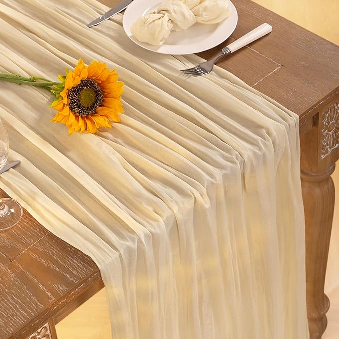 Beige Cheesecloth Table Runner 10 Pack Christmas Table Runners 120 Inches Boho Gauze Cream Cheese Cloth Table Decor for Xmas Holiday Season Parties Wedding Bridal Baby Shower