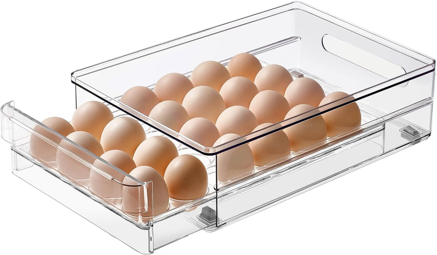 vacane 24 Capacity Egg Holder for Refrigerator Organizer Bins, BPA Free Egg Storage Container with Non-Slip Pads, Space-Saving Egg Tray for Fridge Drawer