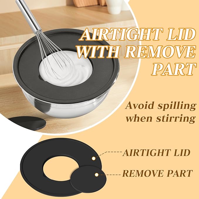 Unokit Mixing Bowls with Lids Set - 7 Pcs Stainless Steel Mixing Bowls with 3 Grater Attachments, Mixing Bowl Set