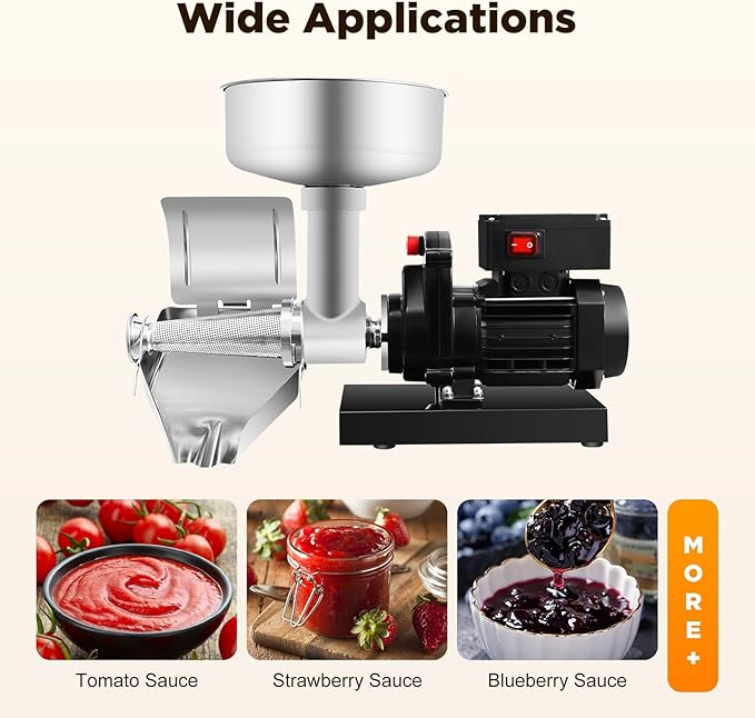 Electric Tomato Sauce Maker, 450W 110V Tomato Juicer Tomato Processor Stainless Steel Vegetables & Fruits Grinder for Homemade Tomato Sauce Strawberry Jam Blueberry Puree Healthy