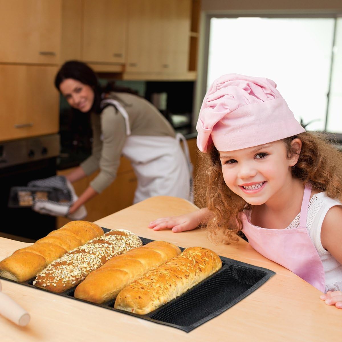 Bluedrop Hot Dog Molds Silicone Bread Forms Non Stick Bakery Trays For Roll Toasting 5 Loaves 12" Sheets