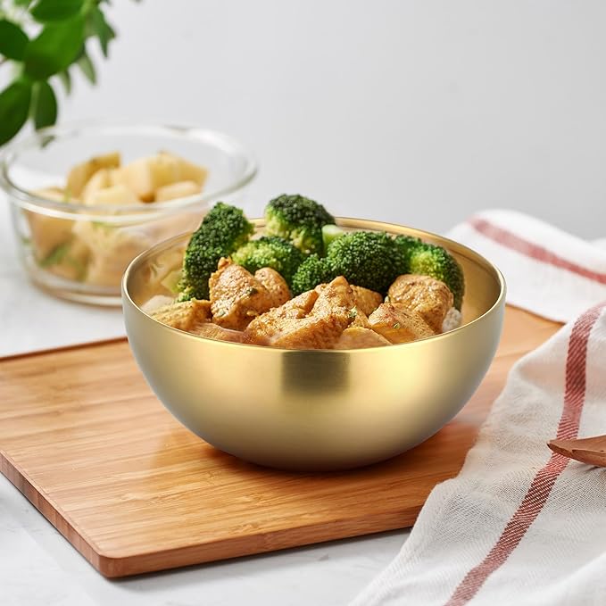 Nuogo 15 Pcs Gold Mixing Bowls Metal Stainless Steel Esthetician Bowl for Christmas First Holy Communion Wedding Fruit Salad Cereal Facial Serving Cooking Baking Prepping, 5.9 Inches
