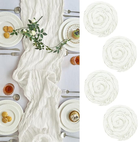 IVAPUPU 4 Pcs Cheesecloth Table Runner - 10ft Ivory White Boho Gauze Cheese Cloth Table Runners for Baby Shower Decoration Wedding Party Summer Garden Farmhouse