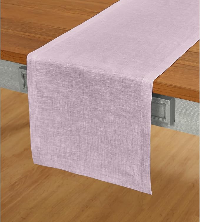 Solino Home Linen Table Runner 72 Inches Long - Athena, 100% Pure Linen Chambray Lavender Table Runner 14 x 72 Inch for Dining, Holiday