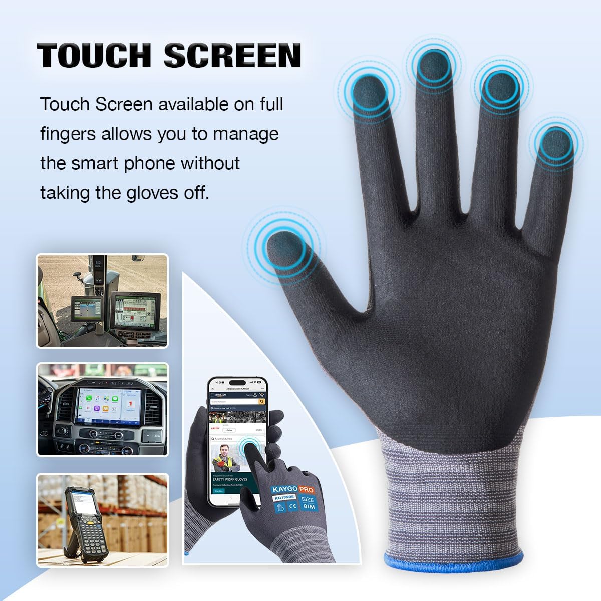 KAYGO Safety Work Gloves MicroFoam Nitrile Coated-12 Pairs KG18NB,Seamless Knit Nylon Glove with full fingers Touchscreen, Ideal for General Purpose,Automotive,Home Improvement, Black,S