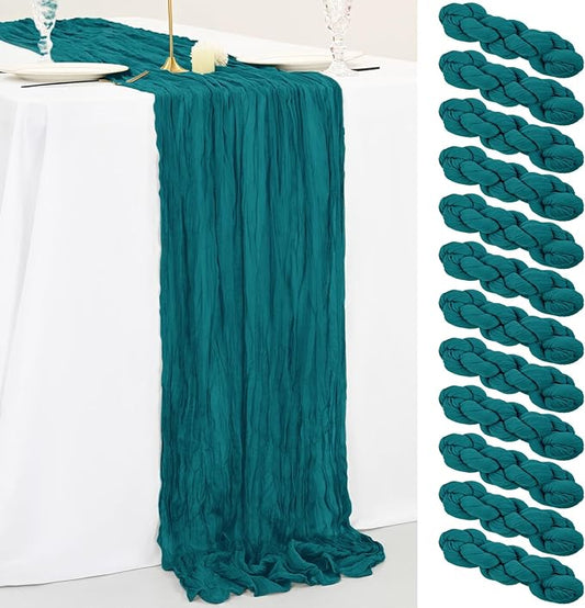 12 Pack 10Ft Teal Cheesecloth Table Runner 35 x 120 inch Boho Gauze Cheese Cloth Table Runner Vintage Rustic Sheer Runners for Wedding Bridal Shower Birthday Party Cake Table Decorations
