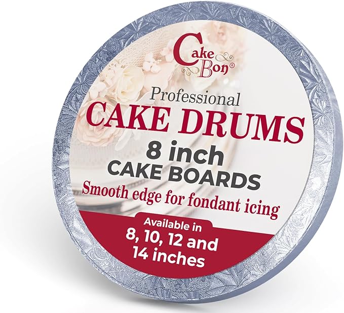 Cakebon Cake Boards - Sturdy 1/2 Inch Thick Drums - 8 Inch Professional Smooth Straight Edges Silver 1-Pack