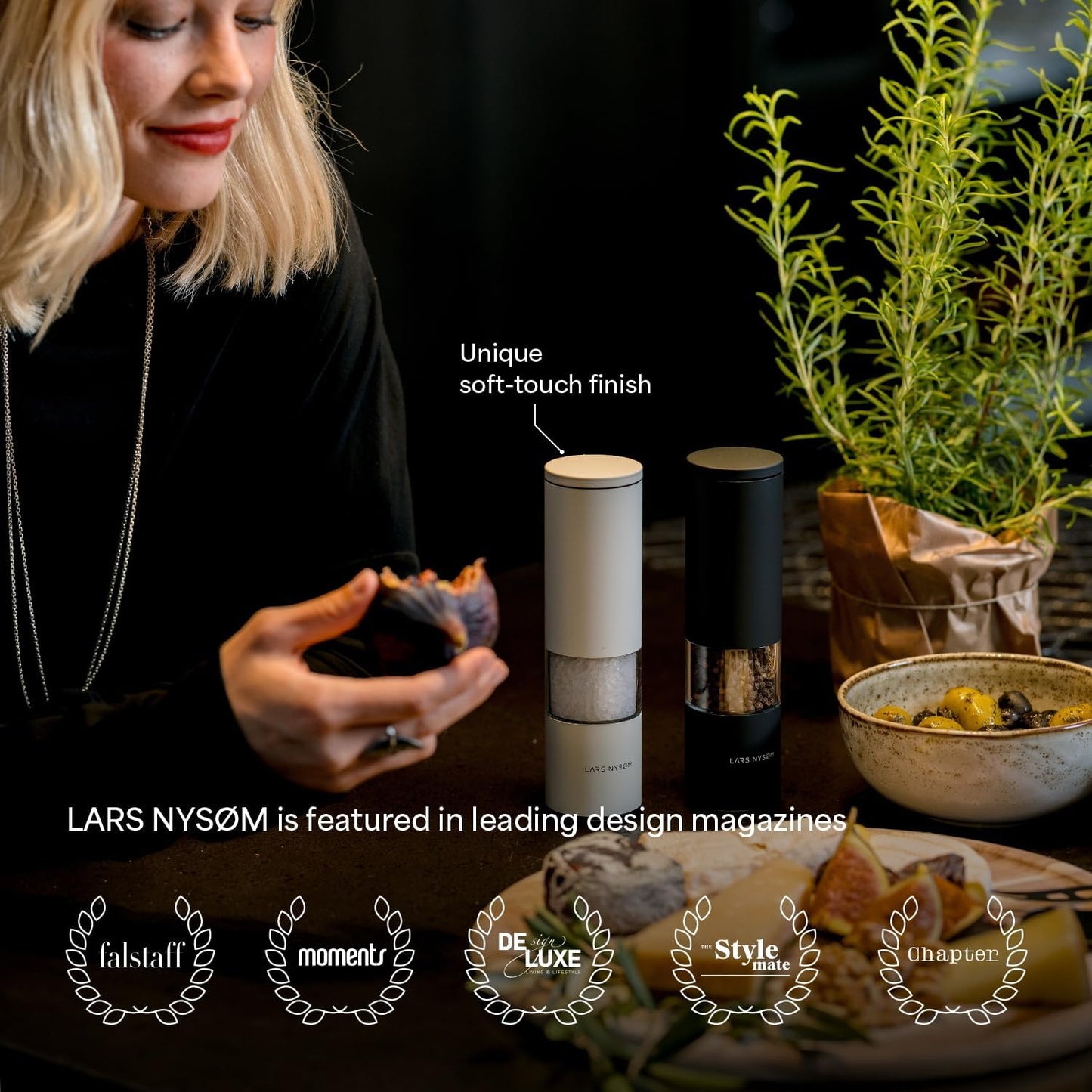 LARS NYSØM Salt and Pepper Grinder Set Manual, Stainless Steel Salt and Pepper Mills with Adjustable Ceramic Grinder I Design Spice Shakers (Berry Red)