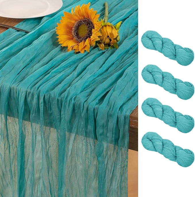 Teal Green Cheesecloth Table Runner 4 Pack Christmas Table Runners Boho Gauze 120 Inches Turquoise Cheese Cloth Table Decor for Xmas Holiday Season Parties Wedding Tea Party Decor