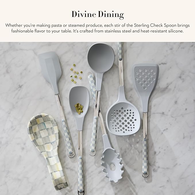 MACKENZIE-CHILDS Kitchen Spoon, Silicone Cooking Spoon, Gray-and-White Sterling Check
