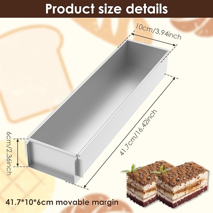 Rectangle Cake Mold, Aluminum Alloy Tiramisu Pan Cake Baking Tray, with Removable Frame Tiramisu Molds for Tiramisu Cheesecake Mousse