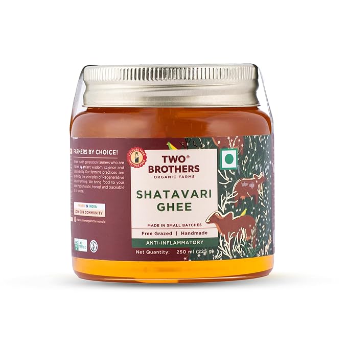 TWO BROTHERS ORGANIC FARMS Amorearth Natural A2 Cultured Shatavari Ghee, Desi Gir Cow, Cultured And Handmade 250 ml (Pack Of 1)