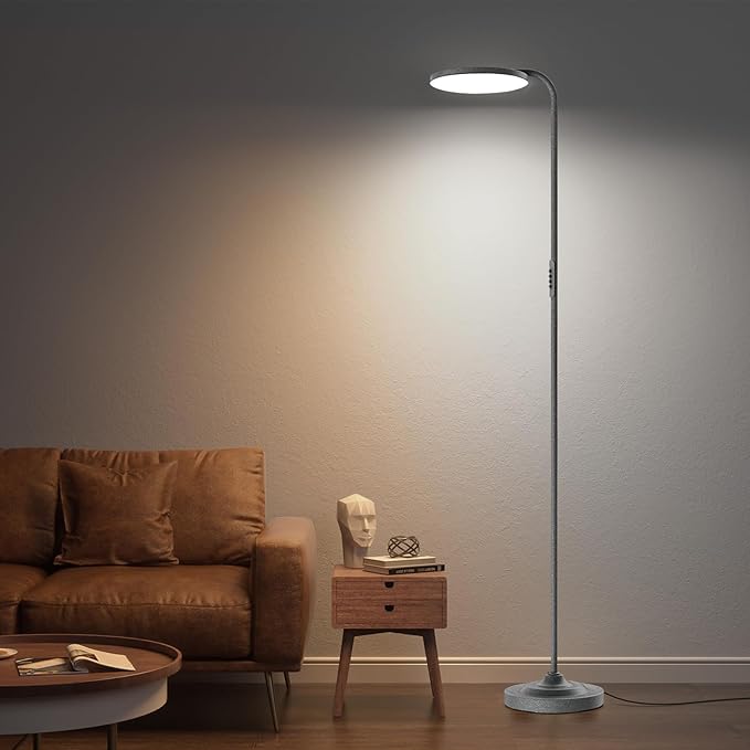 36W LED Floor Lamp, Super Bright Standing Lamp, Modern Stepless Dimmable Torchiere Tall Lamp with Remote Control, 350°Rotating Head Reading Floor Lamp for Living Room, Bedroom, Office - Brown